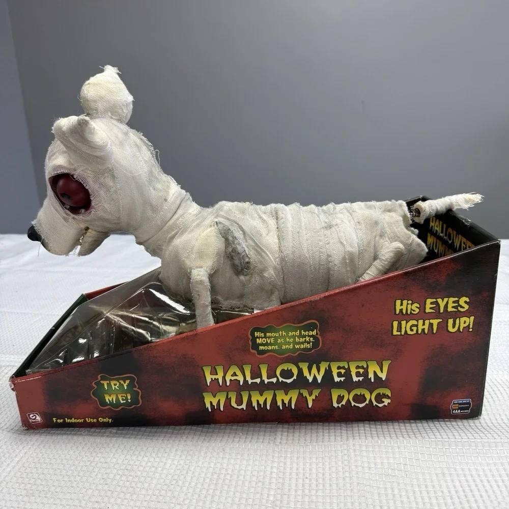 Rare 2007 Gemmy Mummy Dog Halloween Animatronic Barks Eyes Light Box Scary *read